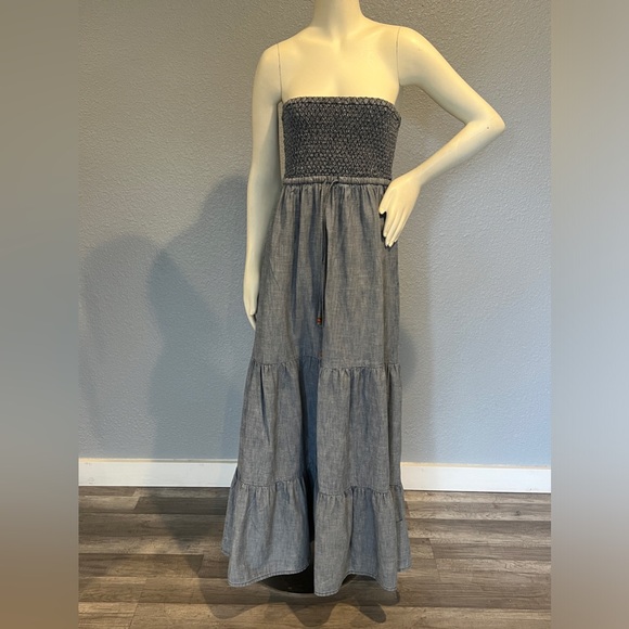 Anthropologie Daughters of the liberation Midi Denim Tiered Chambray sleeveless - Picture 1 of 6